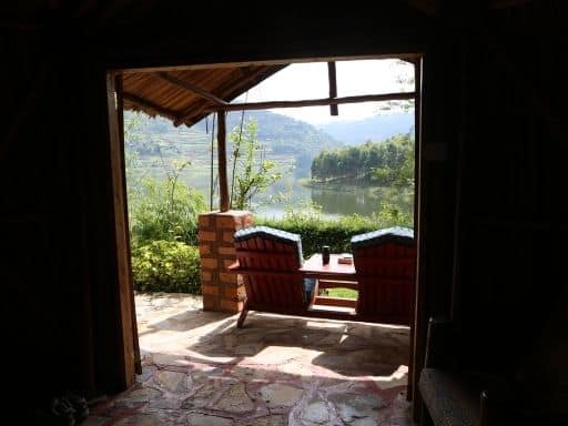 View of Lake Bunyonyi from King's Nest room at Paradise Eco Hub
