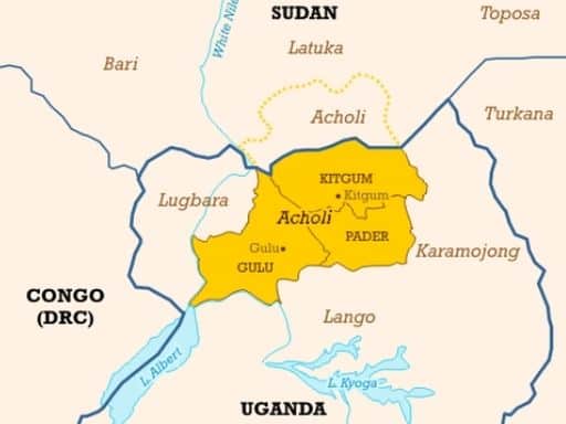 A map showing where the Acholi people reside.